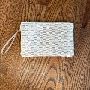 Cream Woven Clutch with Wrist Strap